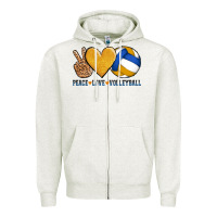 Oatmeal Heather peace love volleyball Zipper Hoodie - AdoDesignShop