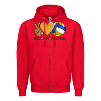 Red peace love volleyball Zipper Hoodie - AdoDesignShop