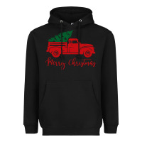 Black vintage red truck with christmas Heavyweight Hoodie - artisFamous