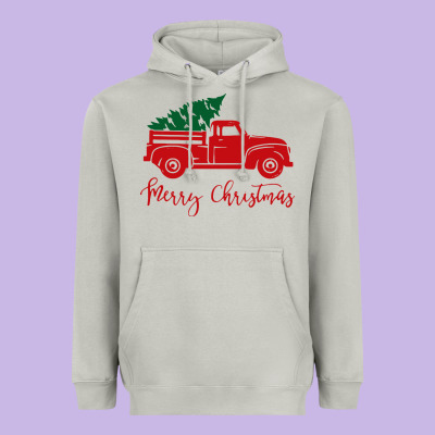 Vintage Red Truck With Christmas Heavyweight Hoodie Designed By Artisfamous