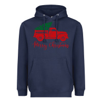 Navy vintage red truck with christmas Heavyweight Hoodie - artisFamous