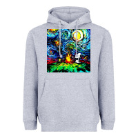 Heather Grey starry night print van gogh parody Heavyweight Hoodie - artisFamous