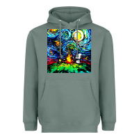 Sage starry night print van gogh parody Heavyweight Hoodie - artisFamous