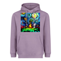 Lavender starry night print van gogh parody Heavyweight Hoodie - artisFamous