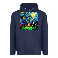 Navy starry night print van gogh parody Heavyweight Hoodie - artisFamous