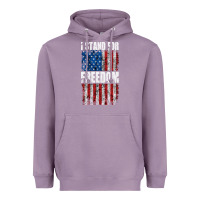 Lavender I STAND FOR FREEDOM WITH A DISTRESSED AMERICAN FLAG Heavyweight Hoodie - artisFamous