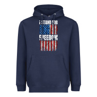 Navy I STAND FOR FREEDOM WITH A DISTRESSED AMERICAN FLAG Heavyweight Hoodie - artisFamous
