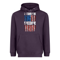 Plum I STAND FOR FREEDOM WITH A DISTRESSED AMERICAN FLAG Heavyweight Hoodie - artisFamous