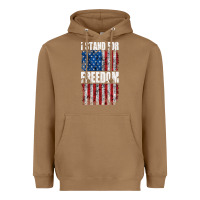 Toasted Coconut I STAND FOR FREEDOM WITH A DISTRESSED AMERICAN FLAG Heavyweight Hoodie - artisFamous