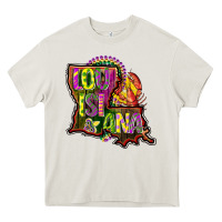 Cream louisiana map Heavy Core Tee - CowGirlArtShop