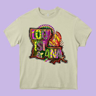 Louisiana Map Heavy Core Tee Designed By Cowgirlartshop