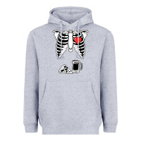 Heather Grey dad skeleton halloween beer pizza Heavyweight Hoodie - artisFamous