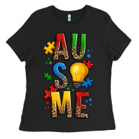 Black ausome autism Ladies Tee - OliviaCreatesArt