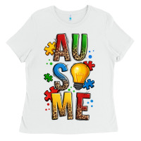 White ausome autism Ladies Tee - OliviaCreatesArt
