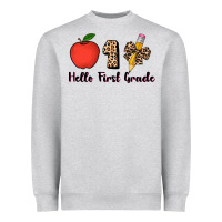 Heather Grey hello first grade leopard 3200x2400 Heavyweight Sweatshirt - AdoDesignShop