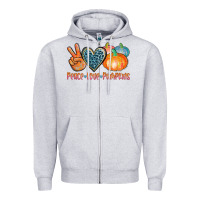 Heather Grey peace love pumpkins Zipper Hoodie - AdoDesignShop