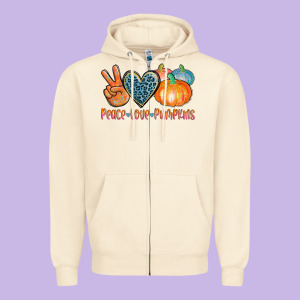 Peace Love Pumpkins Zipper Hoodie Designed By Adodesignshop