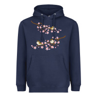 Navy cherry blossom sakura with bird Heavyweight Hoodie - artisFamous