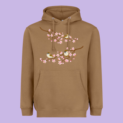 Cherry Blossom Sakura With Bird Heavyweight Hoodie Designed By Artisfamous