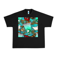 Black fish coffee cups and reeds with paper boat and leopard lake seamless p Urban Heavy Tee - BundleAndBundleShop