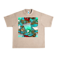 French Oak fish coffee cups and reeds with paper boat and leopard lake seamless p Urban Heavy Tee - BundleAndBundleShop