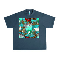 Midnight Navy fish coffee cups and reeds with paper boat and leopard lake seamless p Urban Heavy Tee - BundleAndBundleShop
