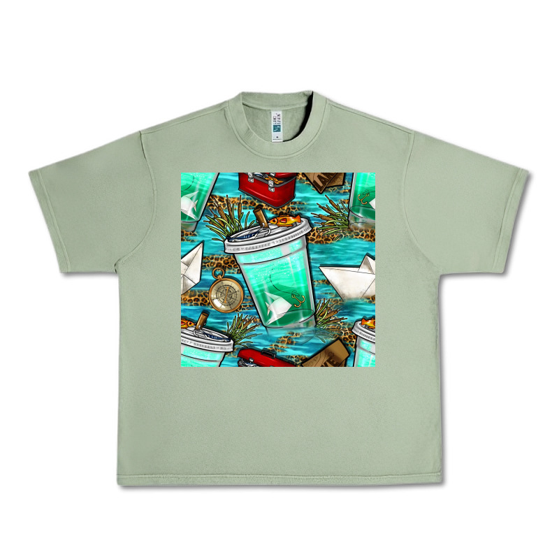 Fish Coffee Cups And Reeds With Paper Boat And Leopard Lake Seamless P Urban Heavy Tee by BundleAndBundleShop | Teevron