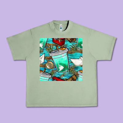 Fish Coffee Cups And Reeds With Paper Boat And Leopard Lake Seamless P Urban Heavy Tee Designed By Bundleandbundleshop