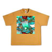 Peanut Butter fish coffee cups and reeds with paper boat and leopard lake seamless p Urban Heavy Tee - BundleAndBundleShop