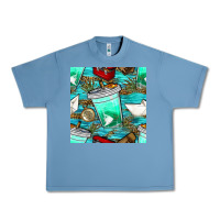 Pebble Blue fish coffee cups and reeds with paper boat and leopard lake seamless p Urban Heavy Tee - BundleAndBundleShop