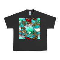 Pigment Black fish coffee cups and reeds with paper boat and leopard lake seamless p Urban Heavy Tee - BundleAndBundleShop