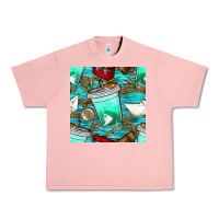Salmon fish coffee cups and reeds with paper boat and leopard lake seamless p Urban Heavy Tee - BundleAndBundleShop