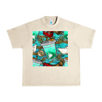 Sandshell fish coffee cups and reeds with paper boat and leopard lake seamless p Urban Heavy Tee - BundleAndBundleShop