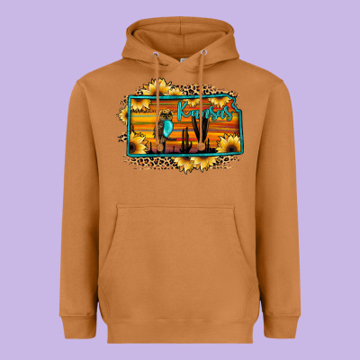Kansas Owl Sunset Sunflower Map Heavyweight Hoodie Designed By Jahusdesignshop