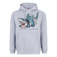 Heather Grey Sharkdog Sticker Heavyweight Hoodie - artisFamous