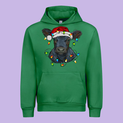 Christmas Baby Black Angus Calf With Lights Urban Hoodie Designed By Ranaportraitstore