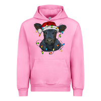 Fuchsia Pink christmas baby black angus calf with lights Urban Hoodie - RanaPortraitStore