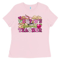 Bubblegum Pink cupid's favorite teacher Ladies Tee - OliviaCreatesArt
