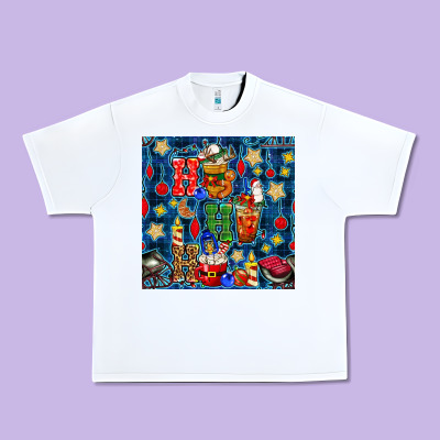 Christmas Ho Ho Ho With Coffee Cups And Ornaments With Plaid Seamless  Urban Heavy Tee Designed By Bundleandbundleshop