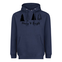 Navy merry and bright Heavyweight Hoodie - artisFamous