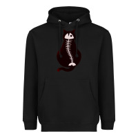 Black Cat with Fish Bone Heavyweight Hoodie - artisFamous