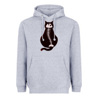 Heather Grey Cat with Fish Bone Heavyweight Hoodie - artisFamous