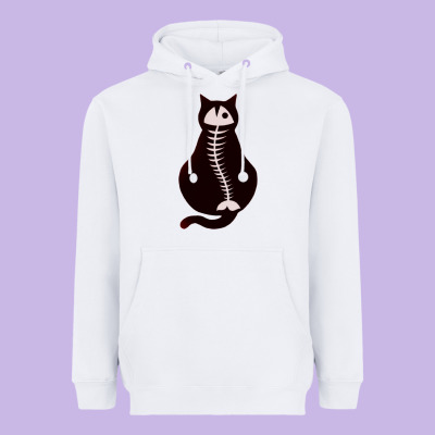 Cat With Fish Bone Heavyweight Hoodie Designed By Artisfamous