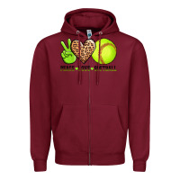 Burgundy peace love softball Zipper Hoodie - AdoDesignShop