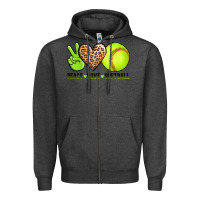 Charcoal Heather peace love softball Zipper Hoodie - AdoDesignShop