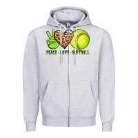 Heather Grey peace love softball Zipper Hoodie - AdoDesignShop