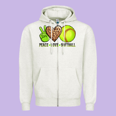 Peace Love Softball Zipper Hoodie Designed By Adodesignshop