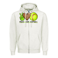 Oatmeal Heather peace love softball Zipper Hoodie - AdoDesignShop