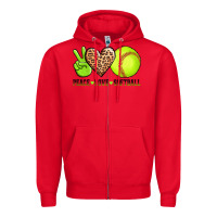 Red peace love softball Zipper Hoodie - AdoDesignShop