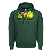 Sports Green peace love softball Zipper Hoodie - AdoDesignShop